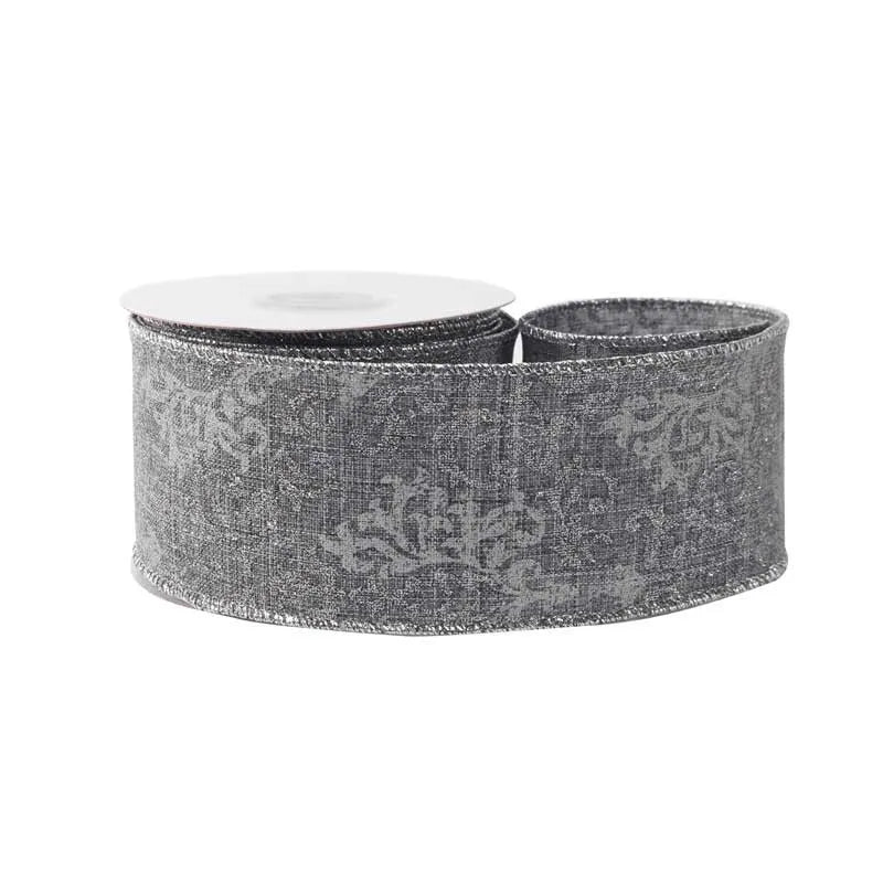 Grey Silver Pattern Ribbon (63mm x 10yds)