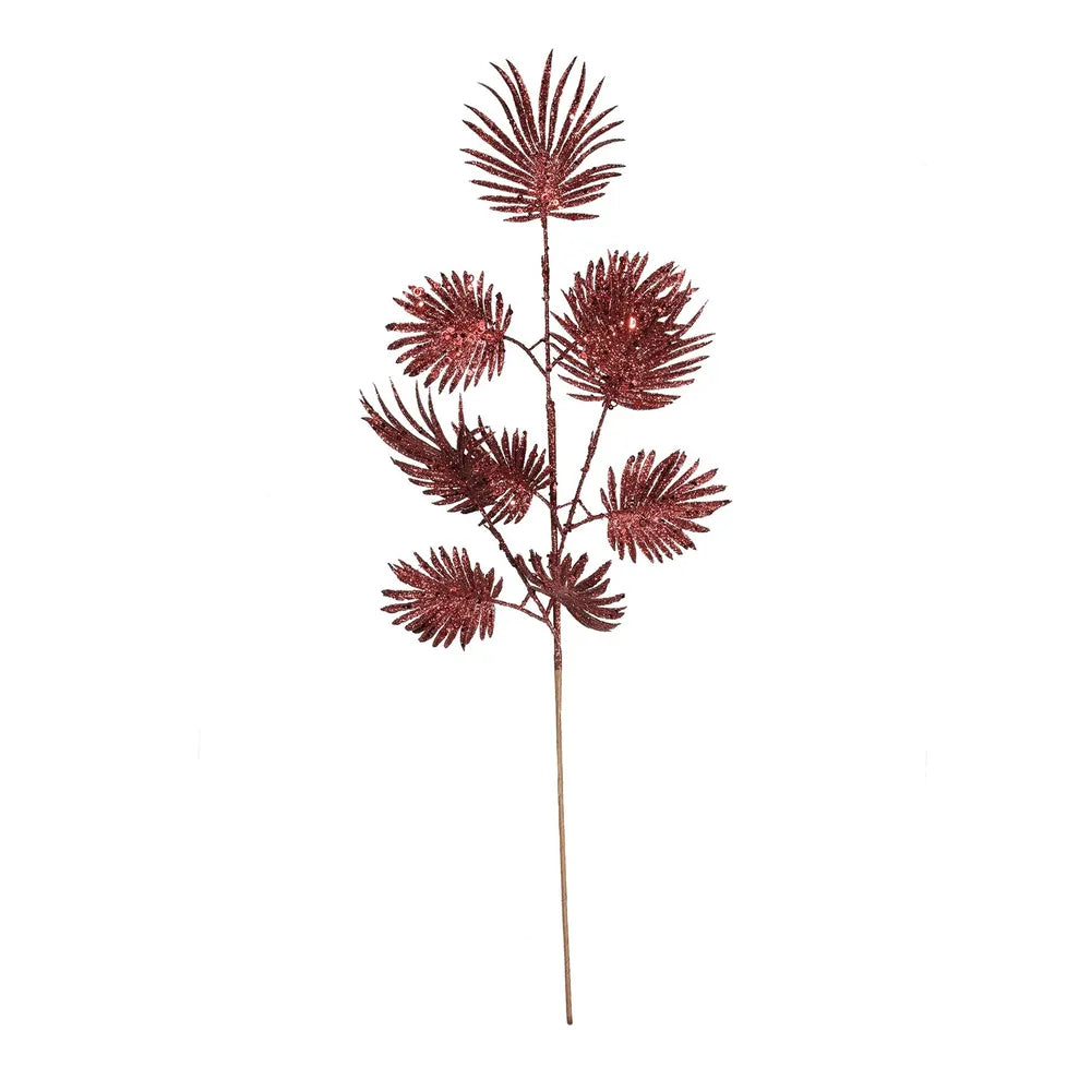 Glitter Feather Leaf Stem Burgundy