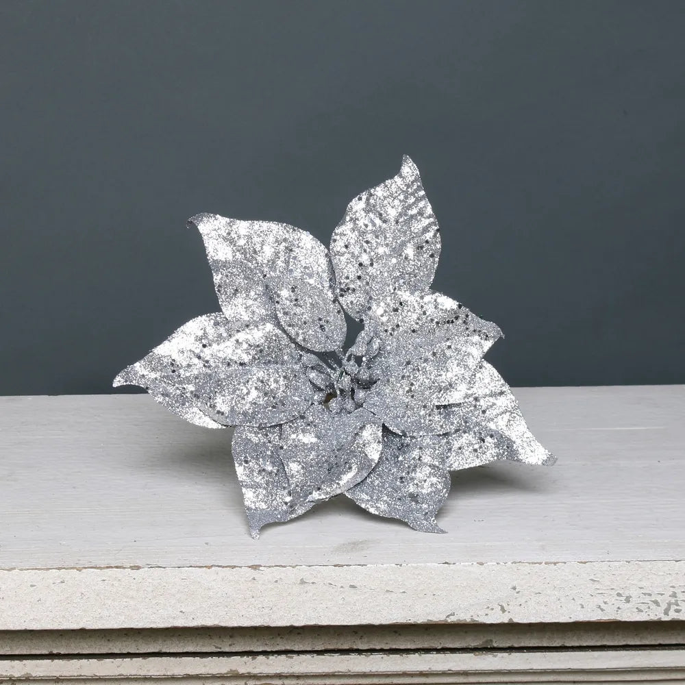 Glitter poinsettia pick Silver