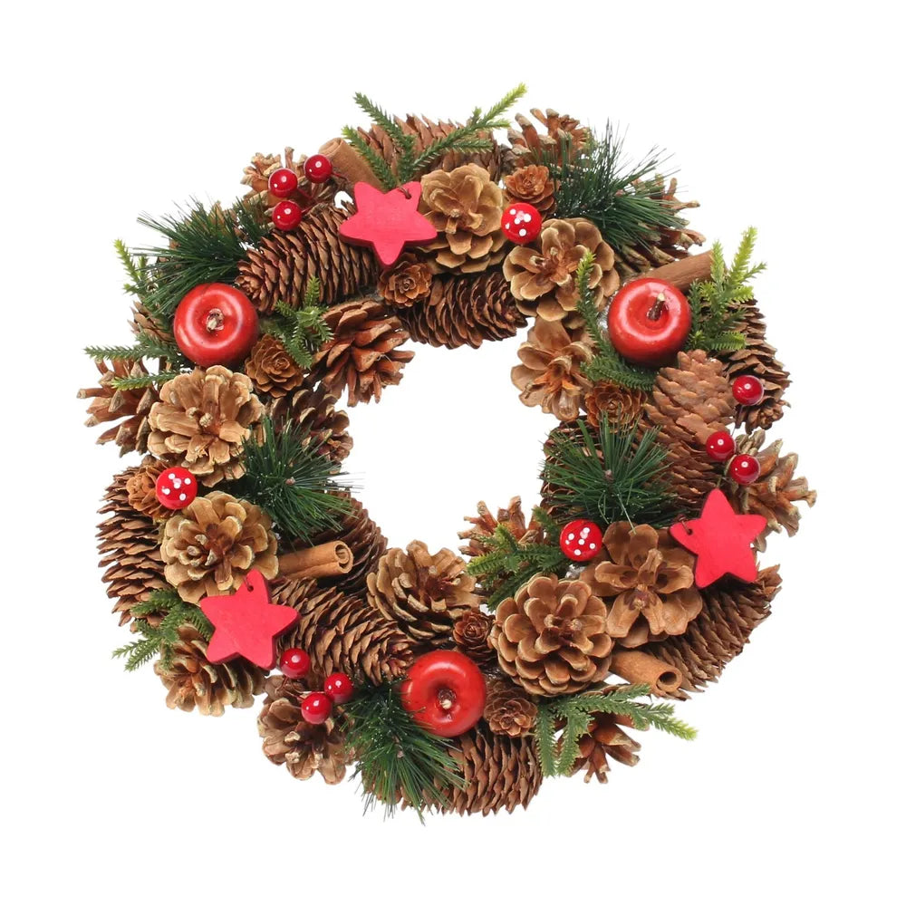 30cm Woodland Natural Wreath w/Red Stars