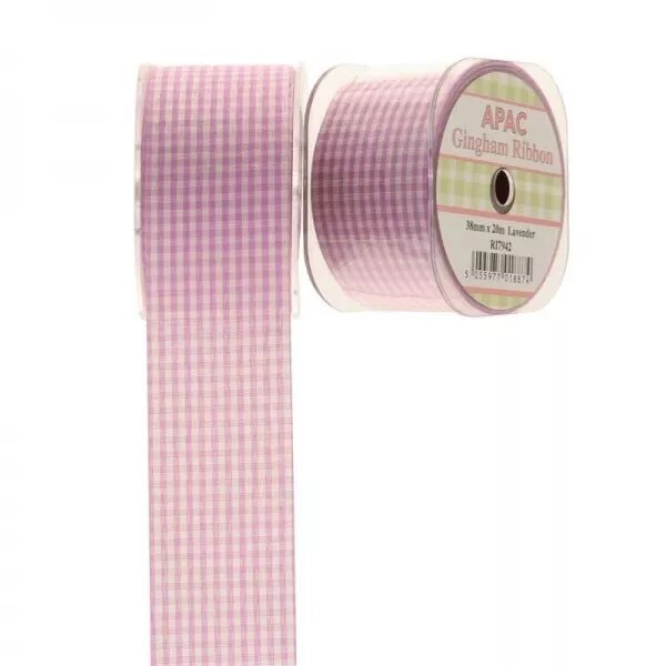 38mm x 20m Lavender Small Check Gingham Ribbon (5/100)