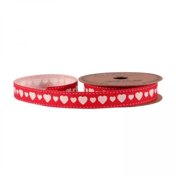 Ribbon - Linen Hearts - Red