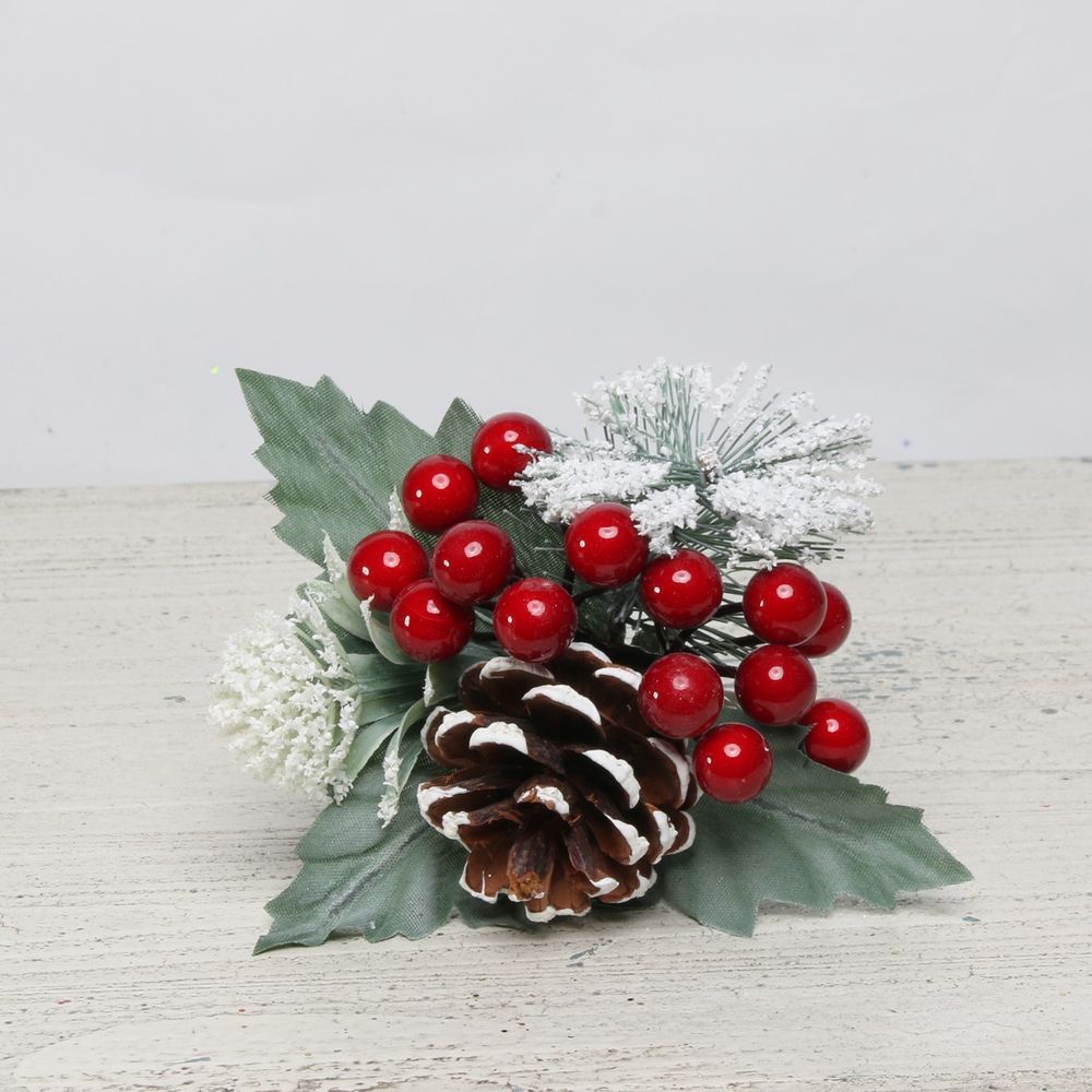 Red Snowy Berry Spruce and Cone Pick